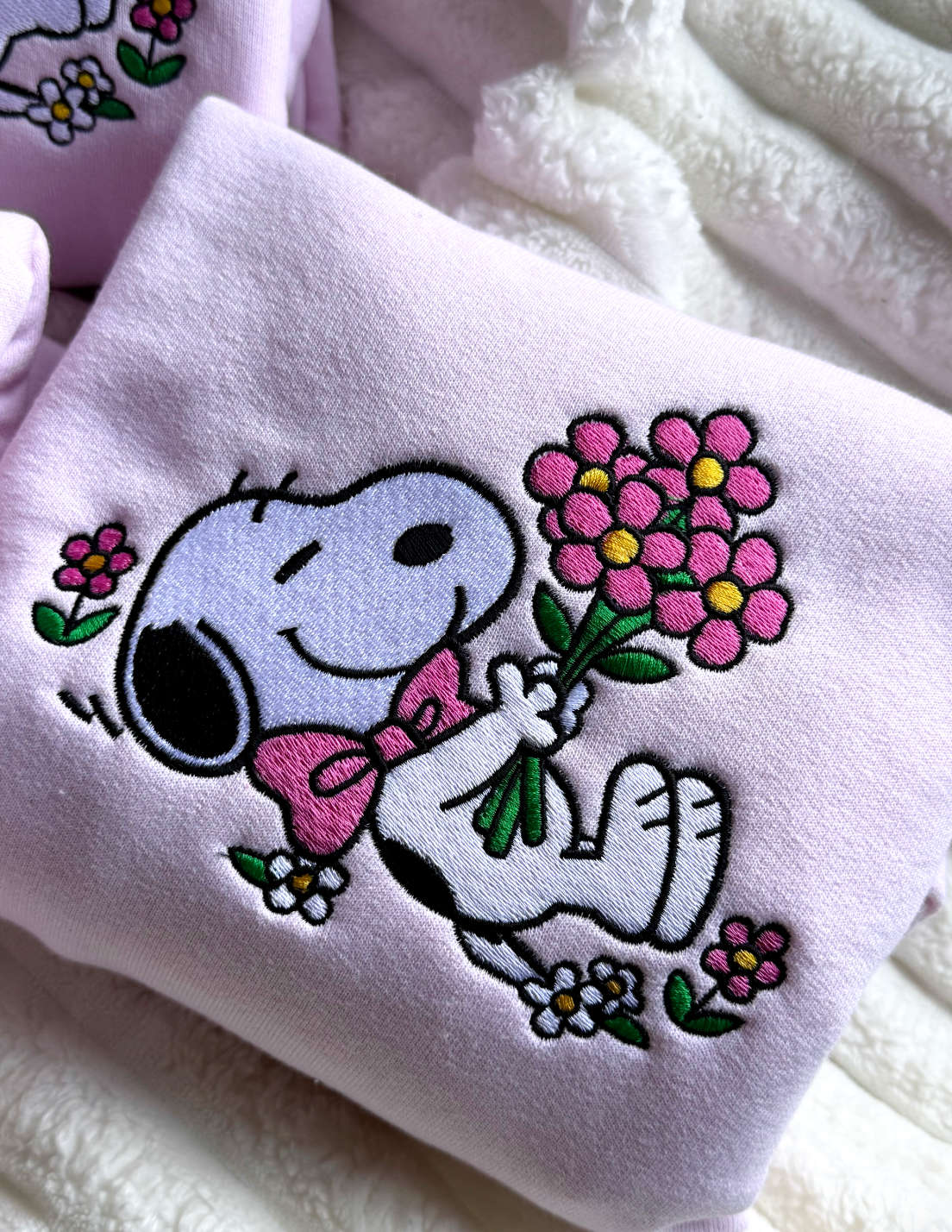 Flower Dog Light Pink Embroidered Sweatshirt
