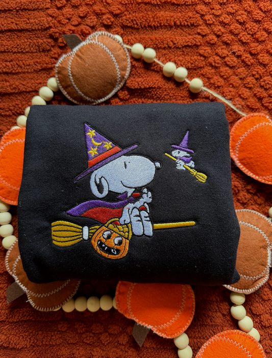 Witch Snoopy Embroidered Sweatshirt