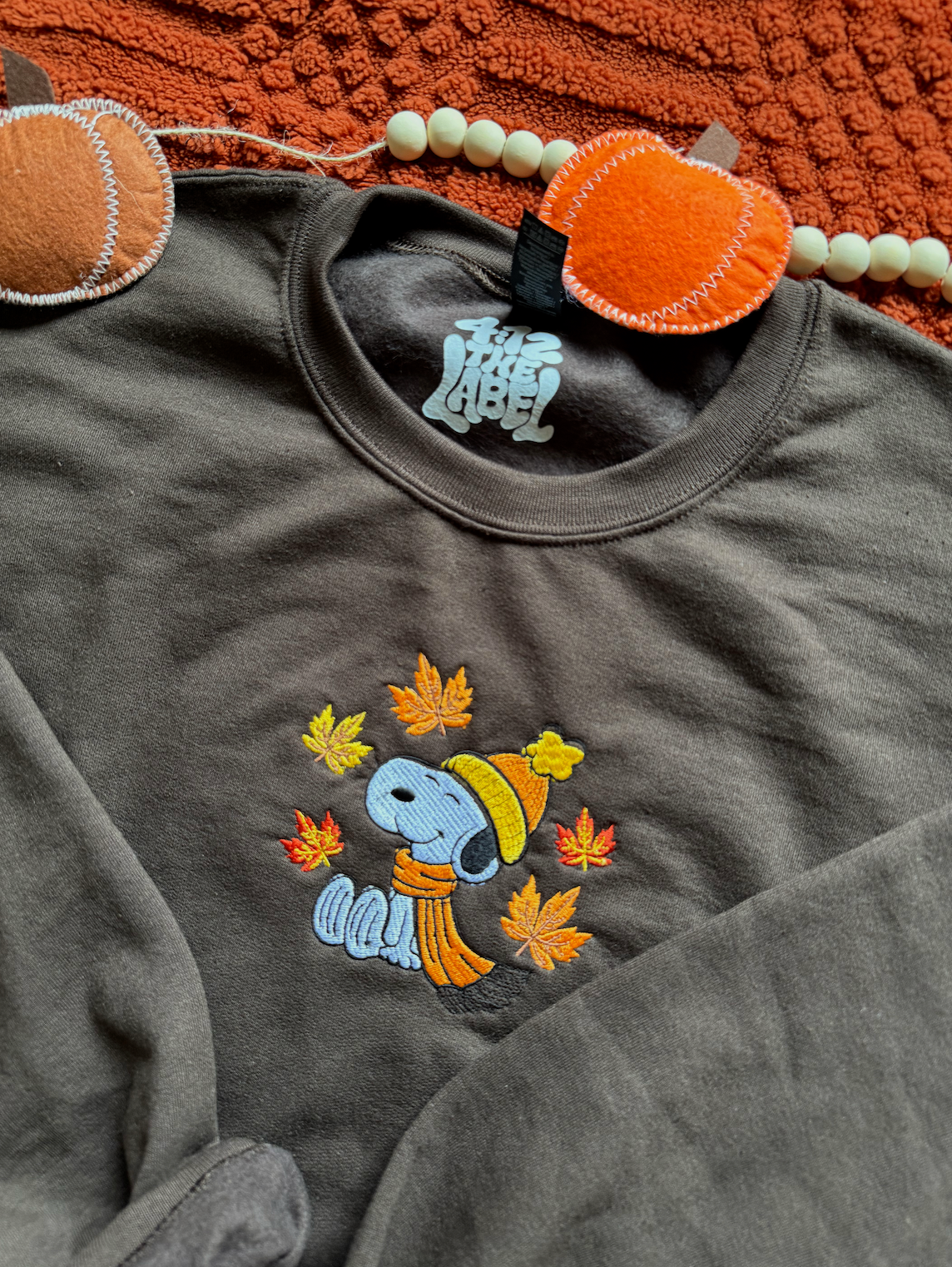 Fall Snoopy Embroidered Sweatshirt