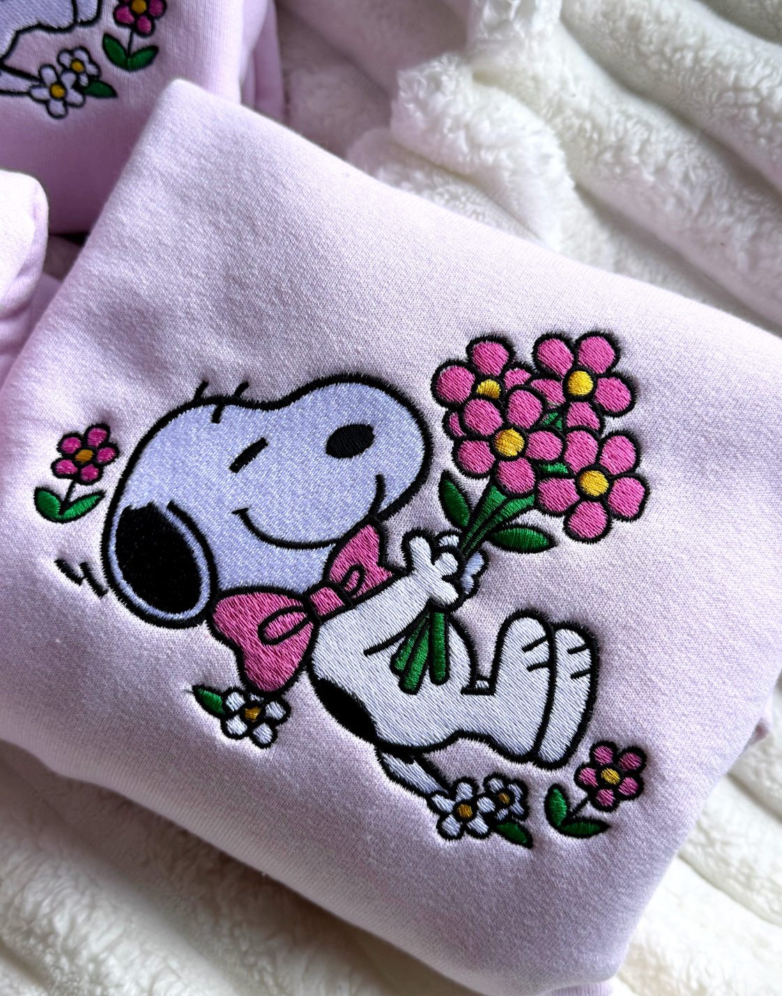 Flower Dog Light Pink Embroidered Sweatshirt