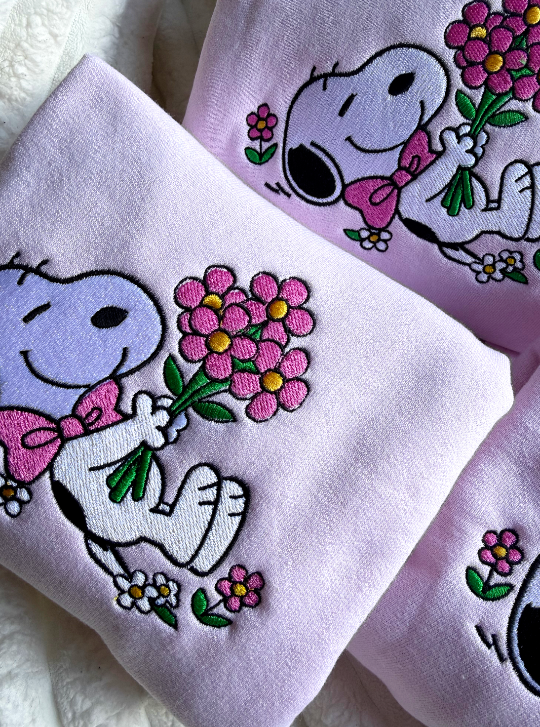 Flower Dog Light Pink Embroidered Sweatshirt