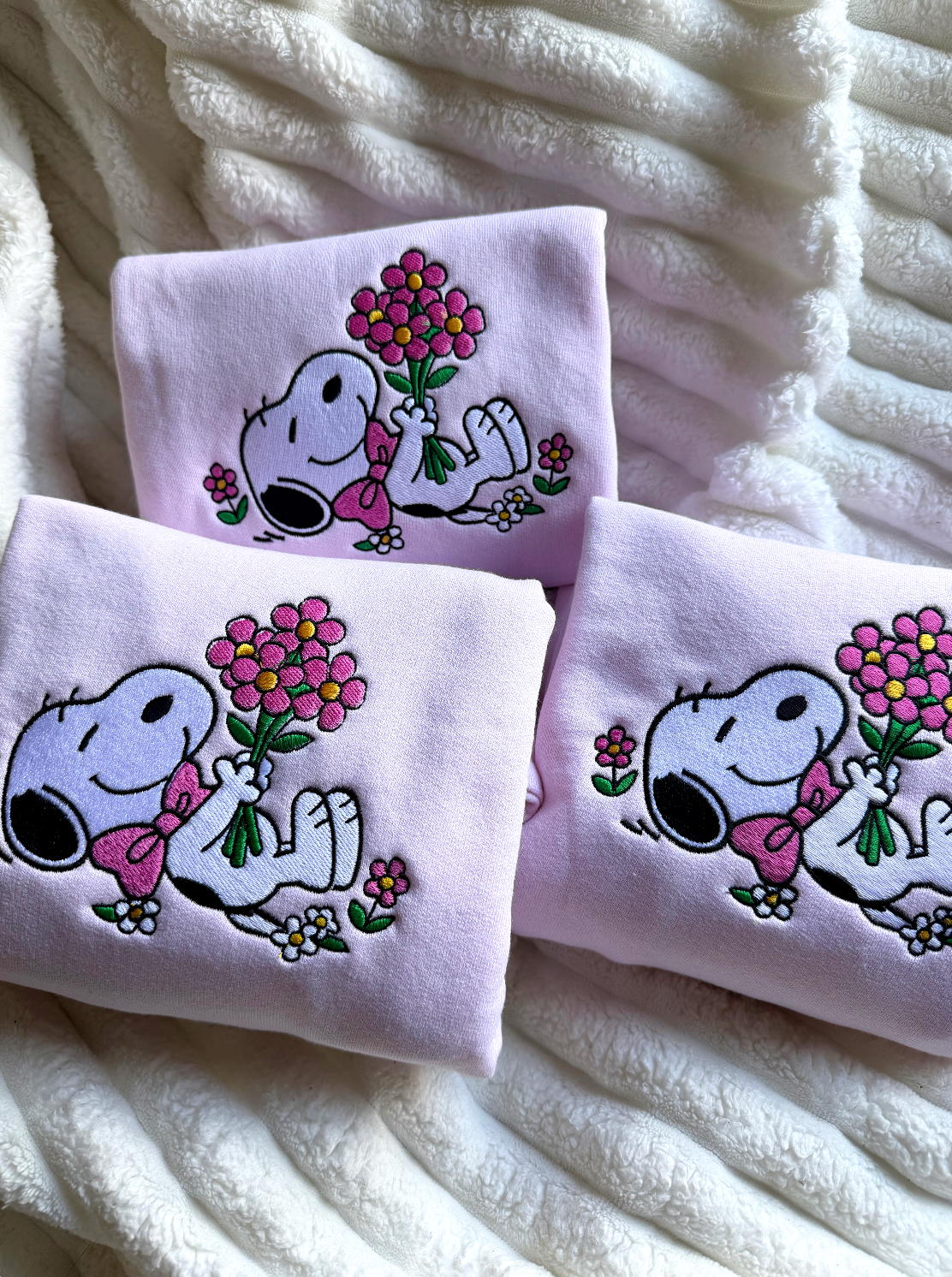 Flower Dog Light Pink Embroidered Sweatshirt